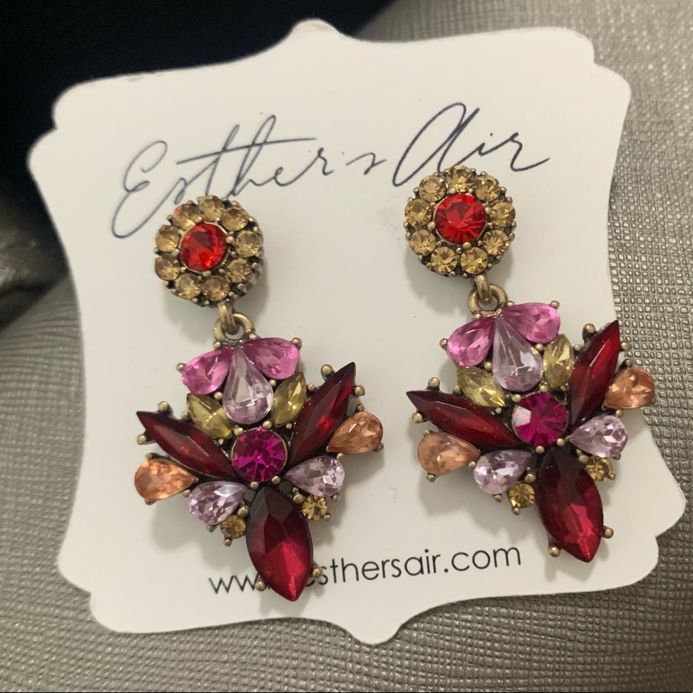 Pink and Red Rhinestone Earrings